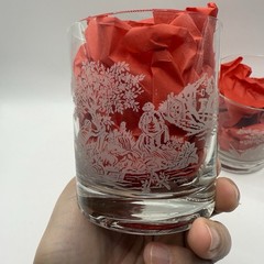 Vintage White Farm Stream Scene Whiskey Glass Signed L. Mauri Set of 2 Etched
