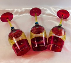 Water Goblets Set of 3 Pier 1 Festive Stripe Party Wine Gold Accents 9.25″ READ
