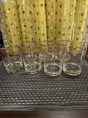 Culver Devon Glassware 22KT Embossed Gold Striped. VTG. Set of 7. Scotch Whiskey