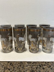 8 Vintage MCM Culver Ming Smokey Stallion Horse Gold 5.5″ HIGHBALL GLASSES