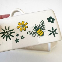 Emma’s By CW Dutch Wax Floral Botanical Butter Dish Hand Painted Yellow Green