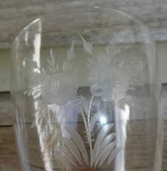 Vintage ETCHED Roses Water Goblet 10 oz. Rose Bud on back Wafer Stem PO