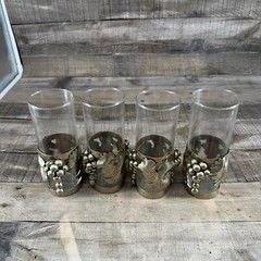 Vintage Metal Grapes Leaves Drinking Glasses Set