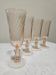 4 VTG ARCOROC FRANCE ROSALINE PINK SWIRL CHAMPAGNE GLASS FLUTES 6 1/2″
