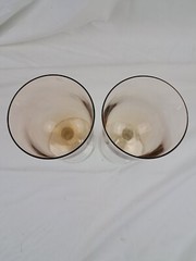 Set Of 2 Mid Century Modern Amber Wine Glasses Clear Stems 7.5 Inches Tall