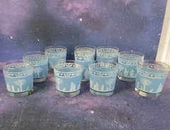 Vintage Jeanette Hellenic Wedgwood Jasperware Lowball Tumblers Blue – Set of 9