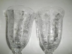 Pair of Cambridge Rose Point etched Elegant Glass 10 oz. Water Goblets #3121