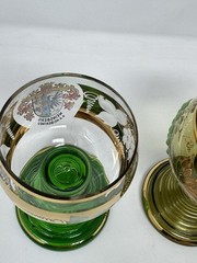 BEAUTIFUL SET(3) GERMAN Green/Gold Etched Grapes & Leaves Glass Goblets MARKED