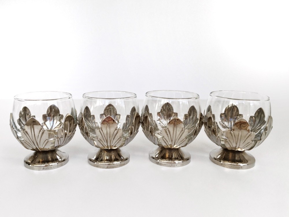 Vintage Silver Plated Cordial Liqueur Glasses Made In England 3 oz. Set Of 4