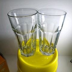 2 Libbey Gibraltar Clear Paneled Heavy Flat Bottom Tumbers Coolers Drink Glasses