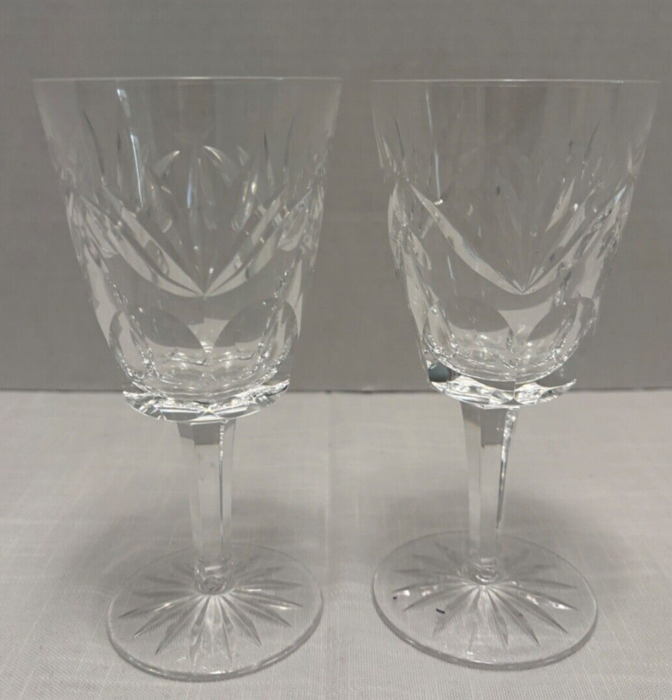 2 ASHLING Water Goblets WATERFORD Irish Crystal Glasses 6 7/8″ Retired