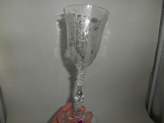 Pair of Cambridge Rose Point etched Elegant Glass 10 oz. Water Goblets #3121