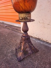 Large 23″ Tall Amber Tortoise Shell Glass VASE/Candle Holder. HEAVY Brass BASE
