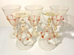Set of 5 Vintage Salviati 24K Gold Murano Art Wine Glasses