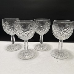 Vintage Cut Crystal Small Wine Glasses Lot 4 Possibly American Brilliant 4.75”
