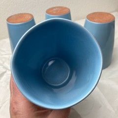 4 Vintage FRANKOMA Pottery # 5L Robin Egg Blue Tumblers 4-3/4″ tall x 3.5″ rim