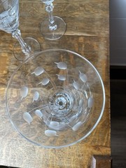 3 Libbey Etched Crystal Cocktail Wine glasses faceted stems, Cut Dots Bar ware