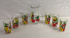 Italian Vintage Covetro Lemonade Pitcher & Six Tumblers – Colorful – NICE!