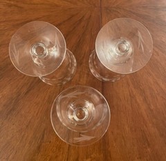Vintage Optic Etched Floral 5 1/4” H Footed Wine Glasses Set Of 3