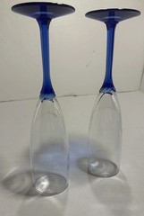 Sale 2 Vtg Libbey Domaine Cobalt Blue Champagne Flutes Blue Flower Stem Clear