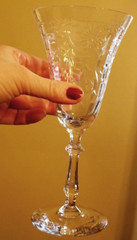 SENECA Antique Set 4 ETCHED CRYSTAL WATER GOBLET GLASSES Hand Blown OPTIC Floral