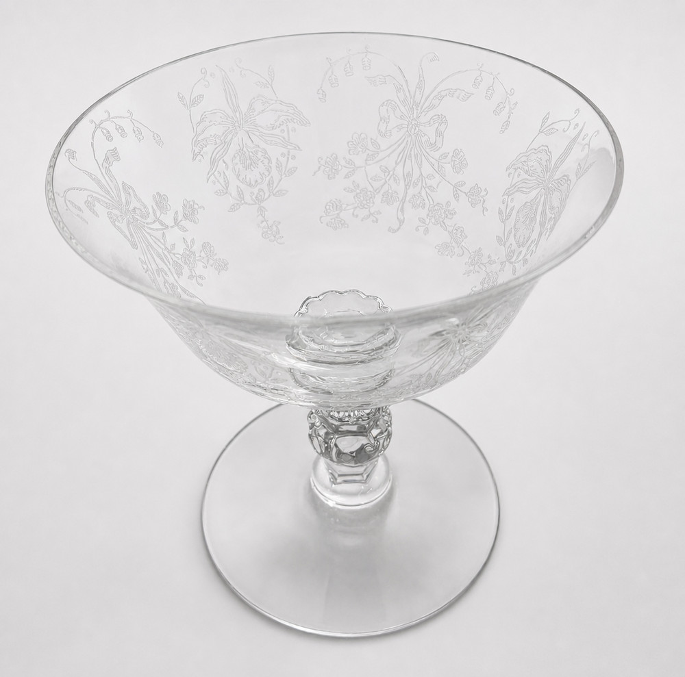 Vintage Heisey Diamond H Orchid Etch Sherbet Champagne Coupe Elegant Glass