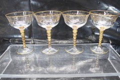Vintage Set of 4 Etched Champagne/Martini/Tall Sherbet Gold Encrusted {878}