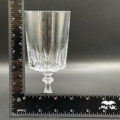 Vintage Crystal Water Goblet Clear Stemmed Glass Faceted Stem 6.5” Unmarked