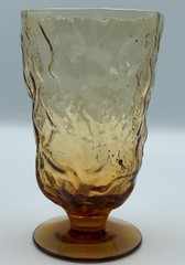 9 Vintage Seneca Driftwood Amber Water Goblets Crinkle Glass MCM Footed SET OF 9