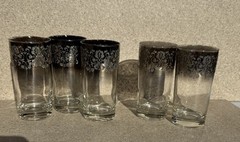 Vintage VITREON QUEENS LUSTERWARE Highball Glasses Silver Fade Barware 6pc