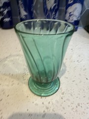 Jeannette Ultramarine Swirl Teal 4 1/2” Tumbler Depression Glass READ