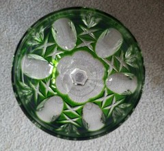 Emerald Green Nachtmann? Panel Fan Cut to Clear Crystal Wine Hock Goblet 7.5″