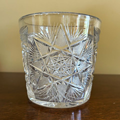 American Brilliant Period cut Crystal hobstar pattern ice bucket- 5” tall