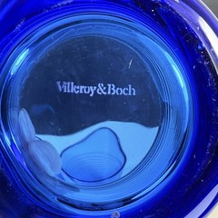 Set 3 Conga Flat Tumbler Villeroy Boch 8 Oz BLUE Embossed White Rings 4 1/8″ HTF