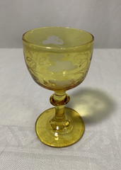 Antique c1800s Stemmed Amber Glass Grape Vine Etched Hand Blown Rare