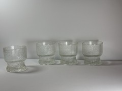 Vintage Krosno Poland Bark Textured Ice Glass Footed Tumblers Set of 4 MCM