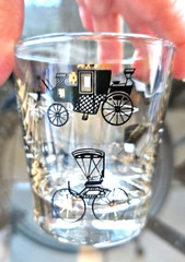 Libbey Juice GLASSES Set of 4 -6 oz Black Gold Buggy Cars Drinking-Vintage