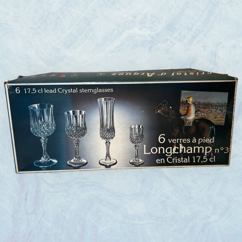 New Vintage Cristal D’Arques 24% Lead Crystal Longchamp No 3 6x 17,5 Cl Glasses