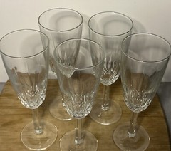 5 VTG J.G.DURAND FRANCE DIAMANT CHAMPAGNE FLUTE CORDIAL CRYSTAL STEMWARE 6 3/4″
