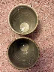 Mark Hewitt Pottery Studio pair of TUMBLERS-glazed-pattern/, WMH P stamp.