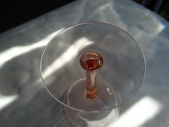 Unknown Maker Pink Glass Panel Optic Gray Cut Flower 5 inch Tall Champagne Stem