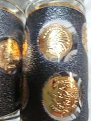 8 – Vin. Libbey Glasses 22k Trim 5in X 2.75 Coins Of The World Textured 1960s