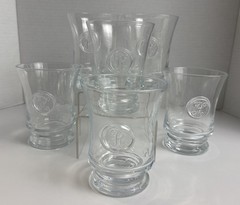 Skyros Legado Clear Glass Tumblers Lot Of 6 Hand Stamped Monogram “R” Medallion
