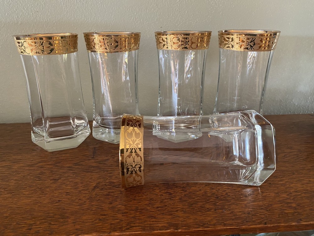 Five Lorren Venezia Gold Banded Tumbler CRZ9 Six Sided Base Multi-sided 5 5/8″