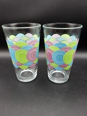 2 of Libbey Medialian Circles Drinking Glasses 16 0z Tumbler Blue Green Purple