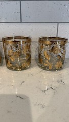 Vtg MCM Set 4 Culver Double Rocks Glasses Chantilly 22k Gold Retro Mod