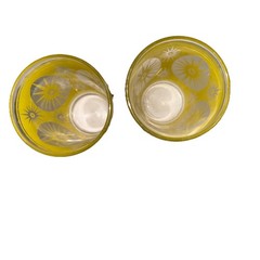 2pc Set Hazel Atlas Vintage MCM Yellow Sunburst Starburst Tumblers Glasses 4.75”