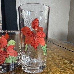 Block Poinsettia Drinking Glasses Holiday Christmas 6-DOF Rocks 2- Highball MCM