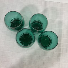 Teal Green Ribbed Base Glass Tumblers Vintage Set of 4