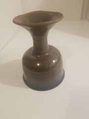 Vintage Signed Art Pottery Goblet Chalice Wine Glass~Stoneware~Blue Gray Glaze